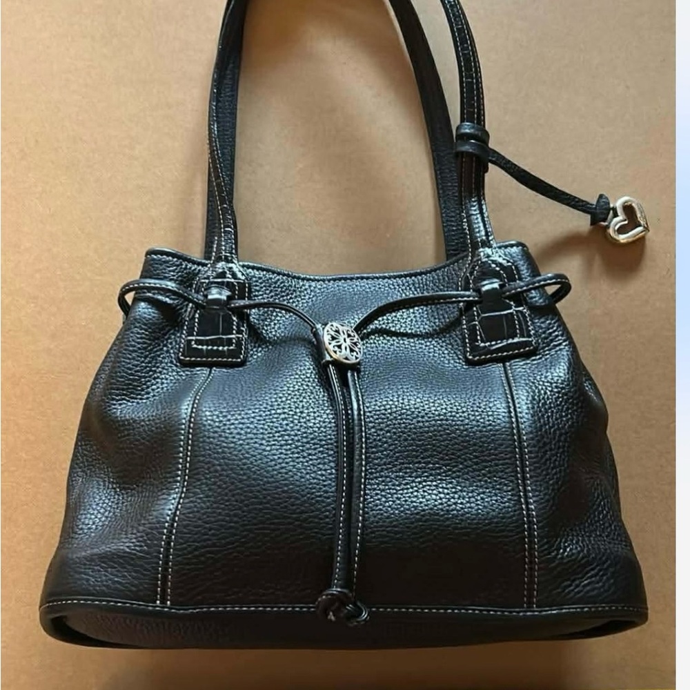 Brighton Black Leather Shoulder Bag with Silver Accents - Picture 2 of 5